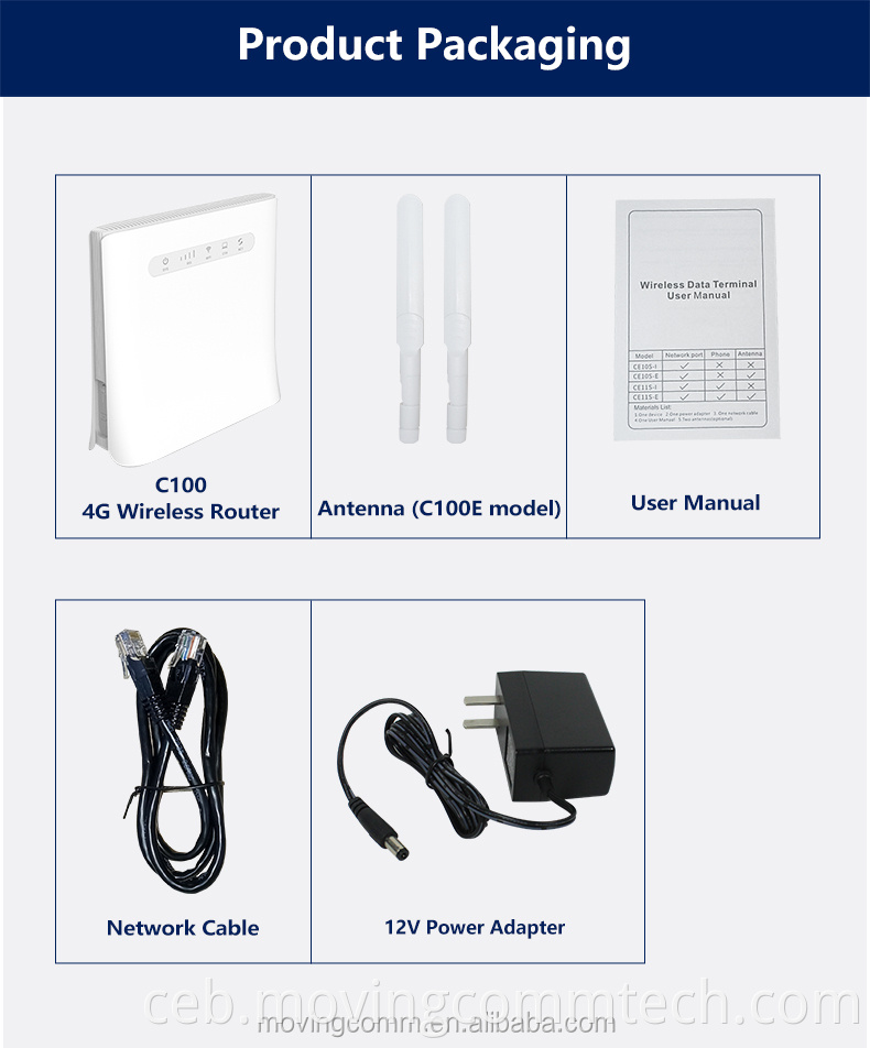 Model C100EV 4G volte Router Key Features adunay 4g Lte FDD TDD 2.4GHZ WIFI VOOPT VOOTT FOOT FUNCUNCT